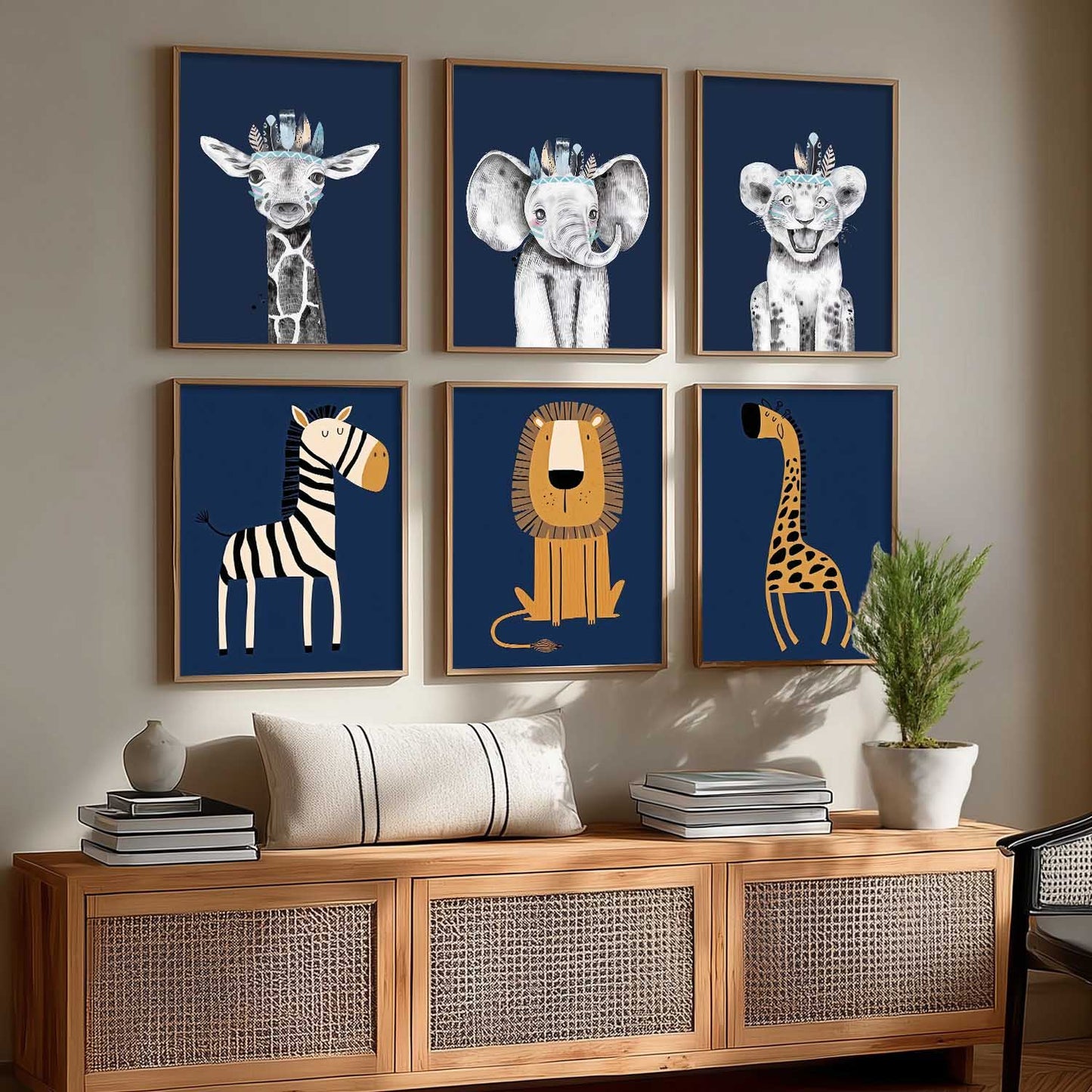 Safari Animals Wall Art Paintings with Frame for Living Room Kids Bedroom