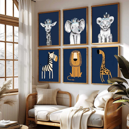 Safari Animals Wall Art Paintings with Frame for Living Room Kids Bedroom