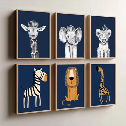 Safari Animals Wall Art Paintings with Frame for Living Room Kids Bedroom