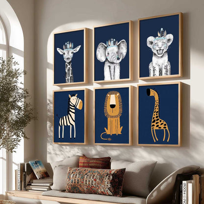 Safari Animals Wall Art Paintings with Frame for Living Room Kids Bedroom