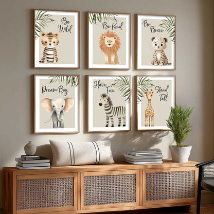 Safari Animals Motivational Wall Art Paintings with Frame for Living Room Kids Bedroom