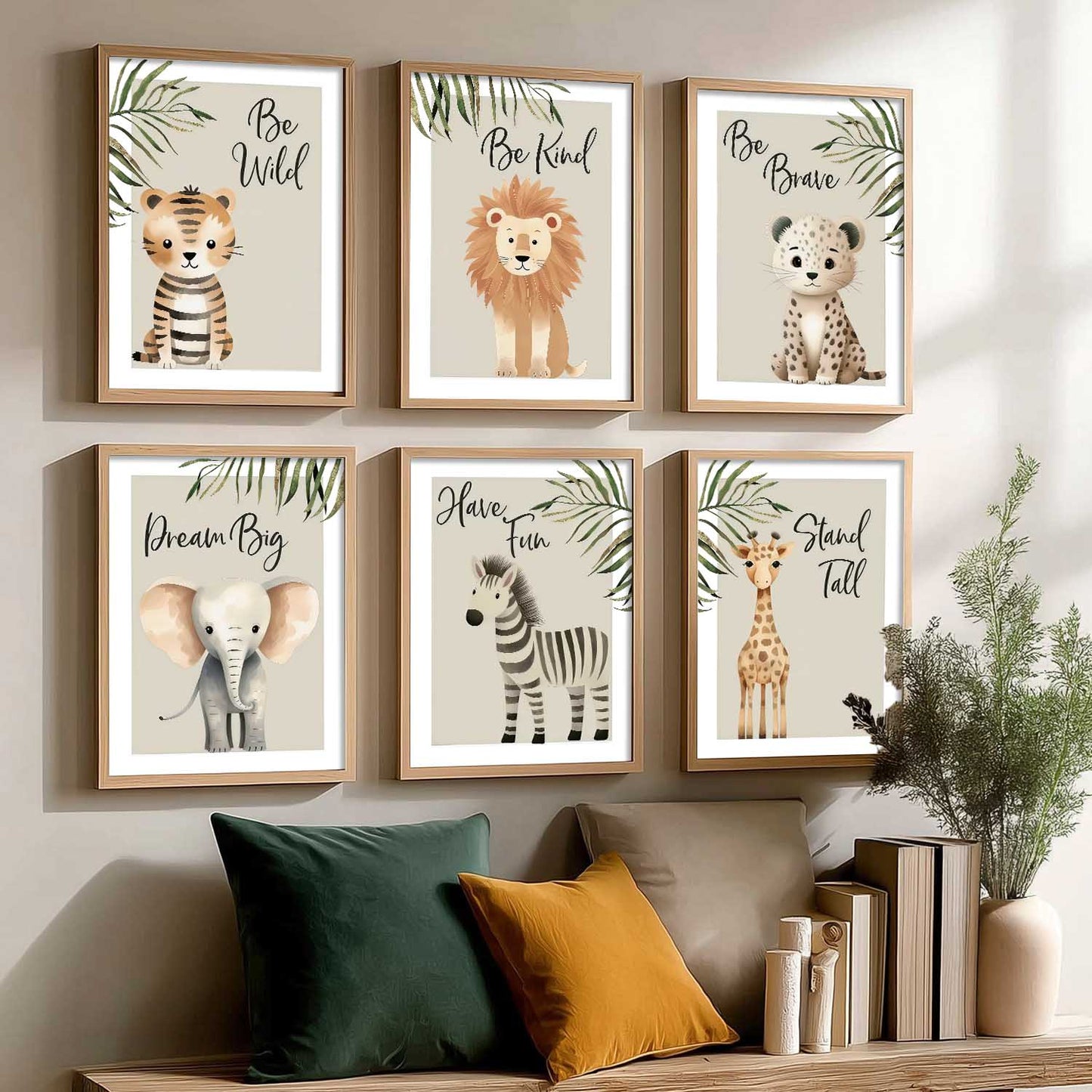 Safari Animals Motivational Wall Art Paintings with Frame for Living Room Kids Bedroom