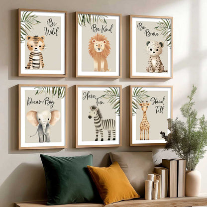 Safari Animals Motivational Wall Art Paintings with Frame for Living Room Kids Bedroom