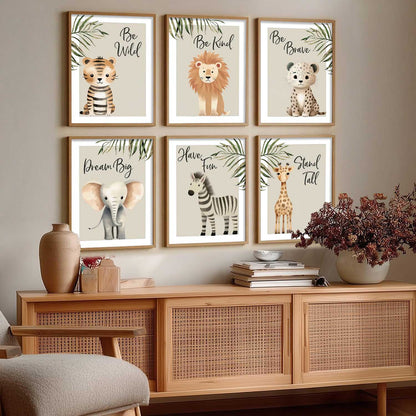 Safari Animals Motivational Wall Art Paintings with Frame for Living Room Kids Bedroom