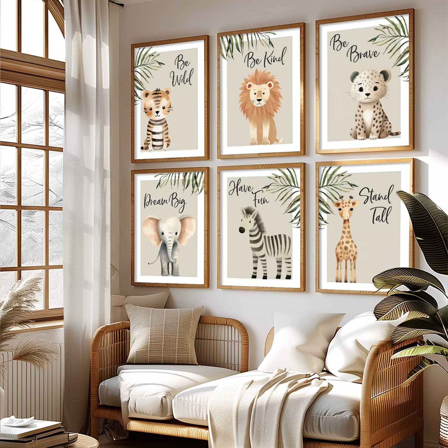 Safari Animals Motivational Wall Art Paintings with Frame for Living Room Kids Bedroom