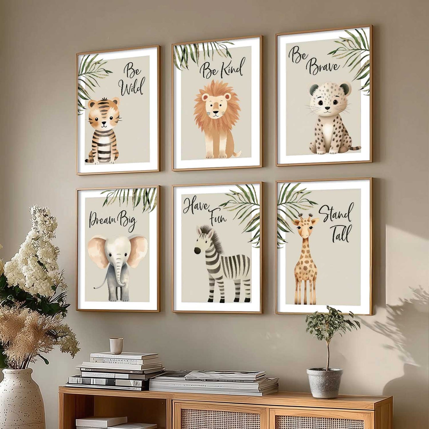 Safari Animals Motivational Wall Art Paintings with Frame for Living Room Kids Bedroom