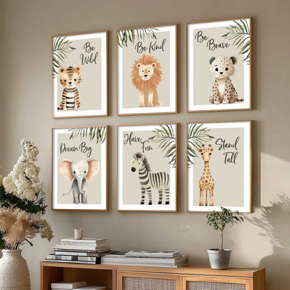 Safari Animals Motivational Wall Art Paintings with Frame for Living Room Kids Bedroom
