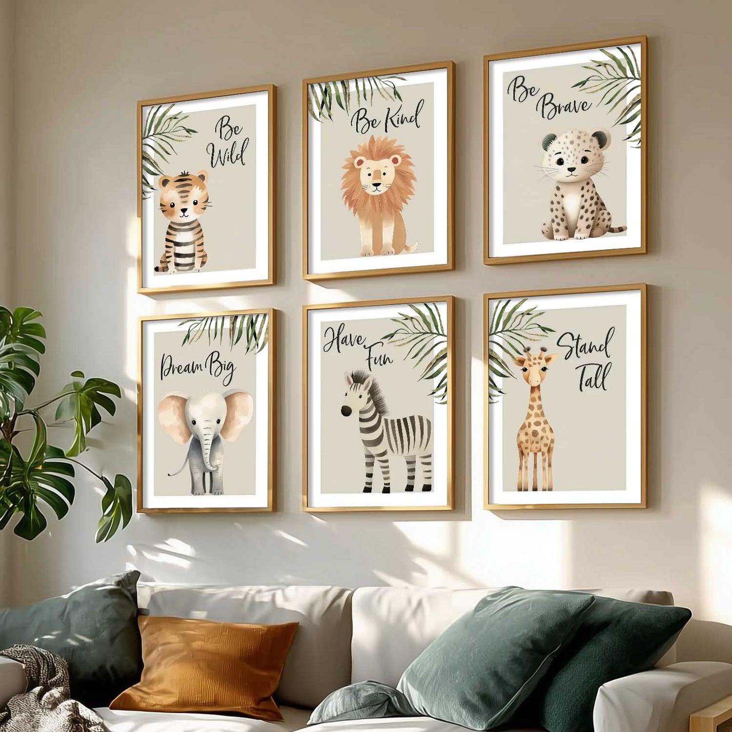 Safari Animals Motivational Wall Art Paintings with Frame for Living Room Kids Bedroom