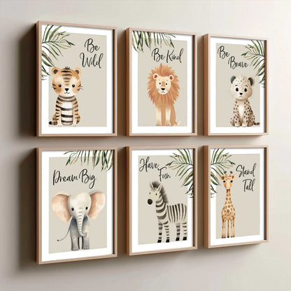 Safari Animals Motivational Wall Art Paintings with Frame for Living Room Kids Bedroom