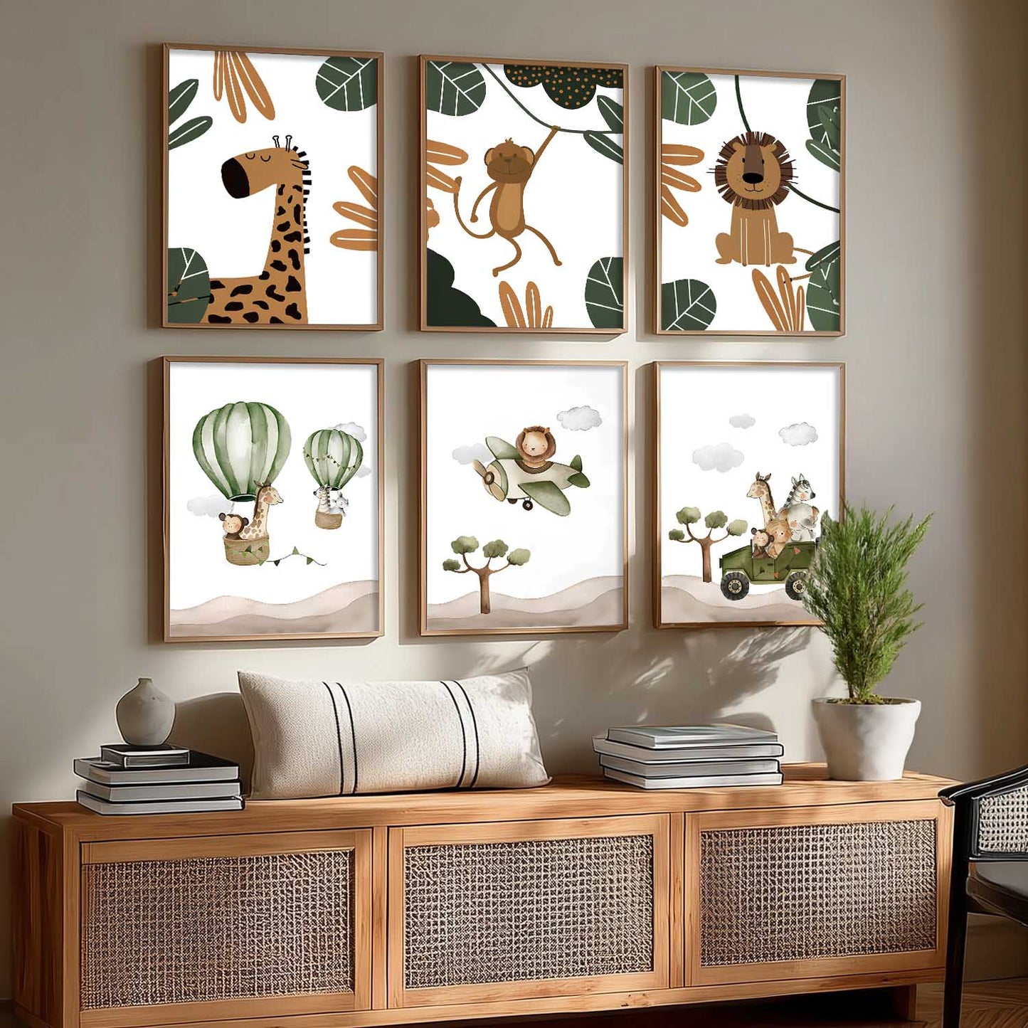 Safari Animals Wall Art Paintings with Frame for Living Room Kids Bedroom