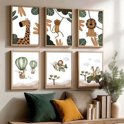 Safari Animals Wall Art Paintings with Frame for Living Room Kids Bedroom