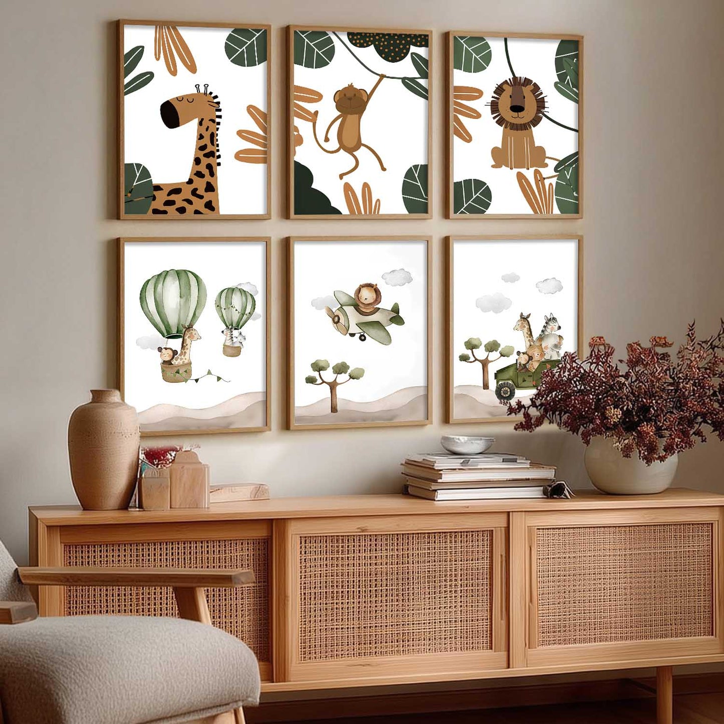 Safari Animals Wall Art Paintings with Frame for Living Room Kids Bedroom