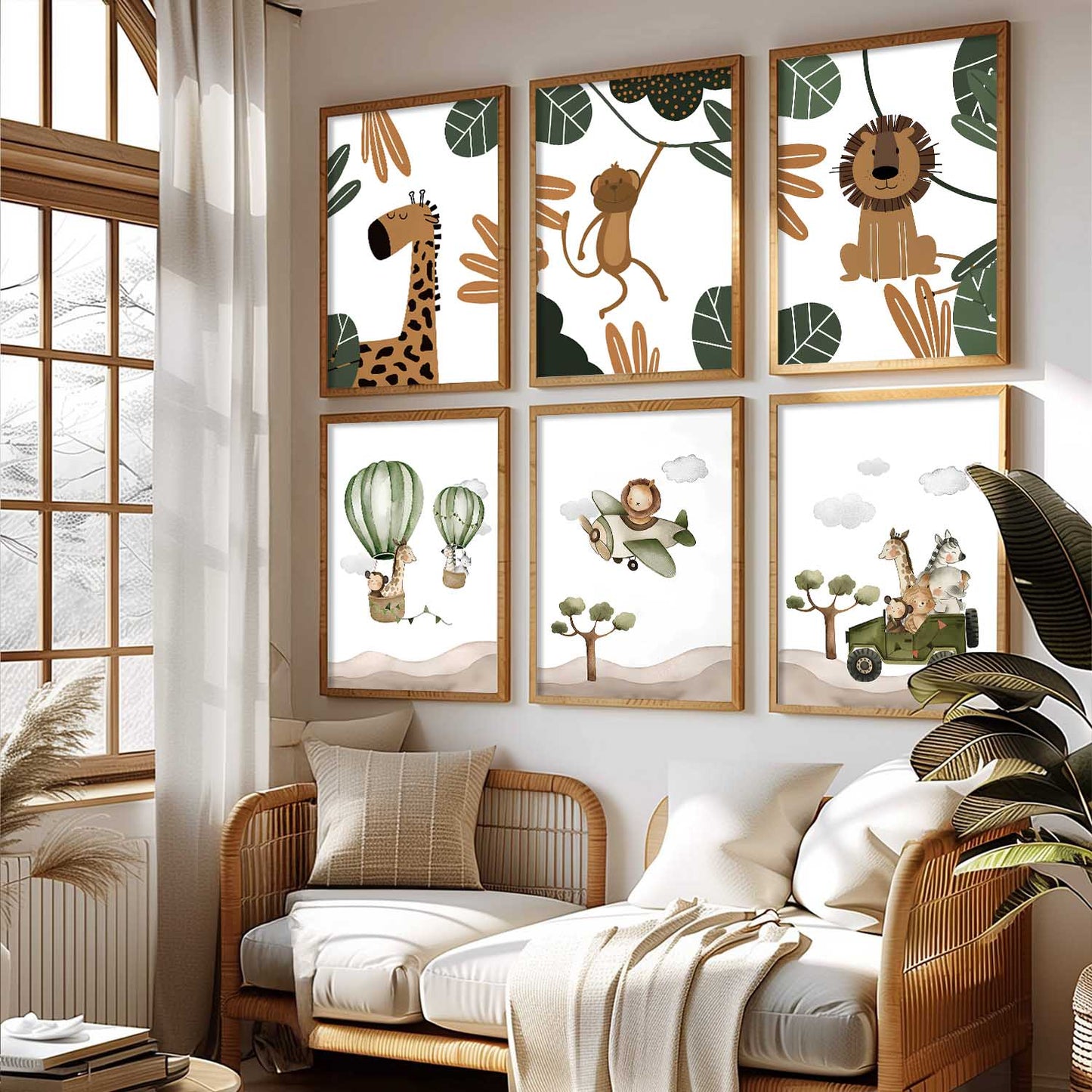 Safari Animals Wall Art Paintings with Frame for Living Room Kids Bedroom