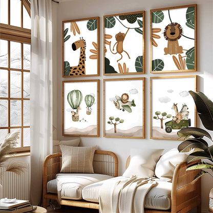 Safari Animals Wall Art Paintings with Frame for Living Room Kids Bedroom