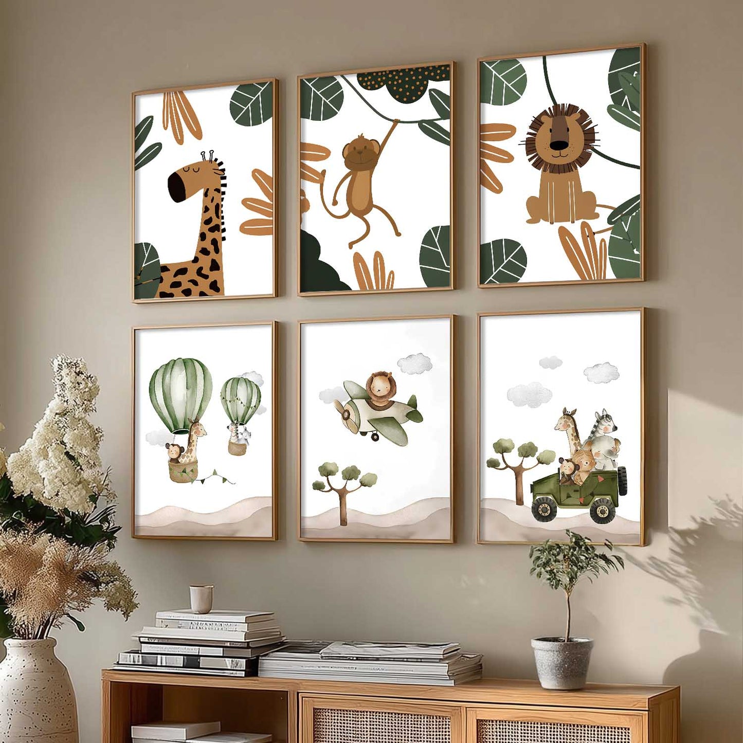 Safari Animals Wall Art Paintings with Frame for Living Room Kids Bedroom