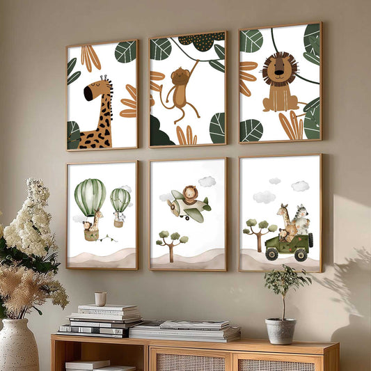 Safari Animals Wall Art Paintings with Frame for Living Room Kids Bedroom