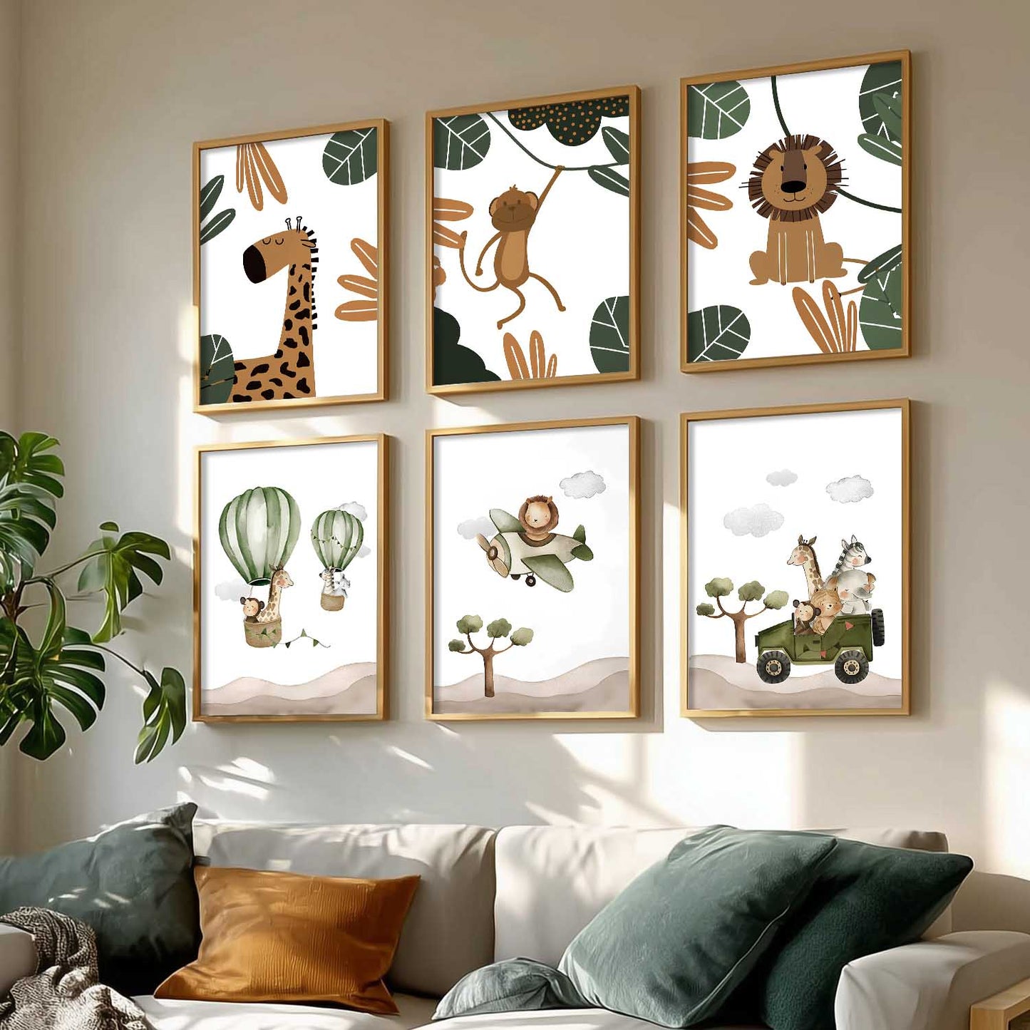 Safari Animals Wall Art Paintings with Frame for Living Room Kids Bedroom