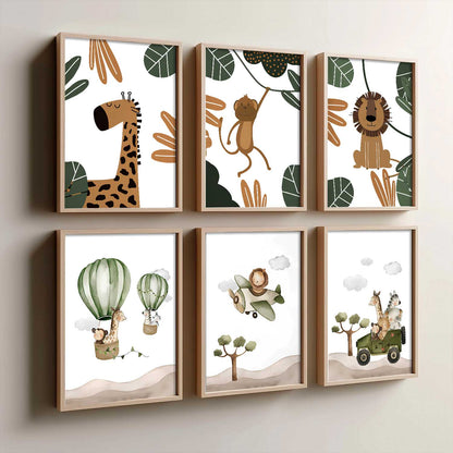 Safari Animals Wall Art Paintings with Frame for Living Room Kids Bedroom