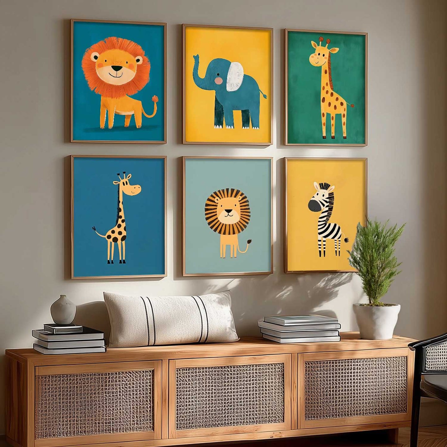 Safari Animals Wall Art Paintings with Frame for Living Room Kids Bedroom