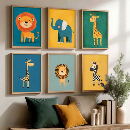 Safari Animals Wall Art Paintings with Frame for Living Room Kids Bedroom
