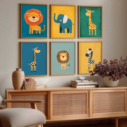Safari Animals Wall Art Paintings with Frame for Living Room Kids Bedroom