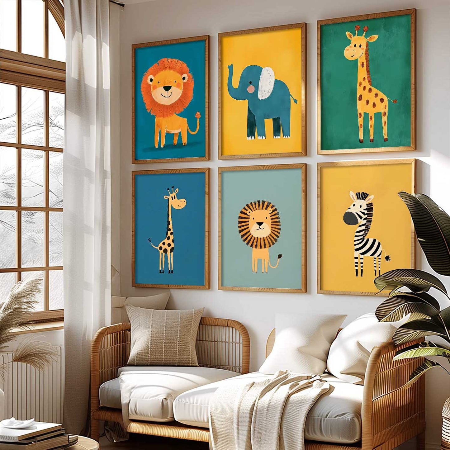 Safari Animals Wall Art Paintings with Frame for Living Room Kids Bedroom