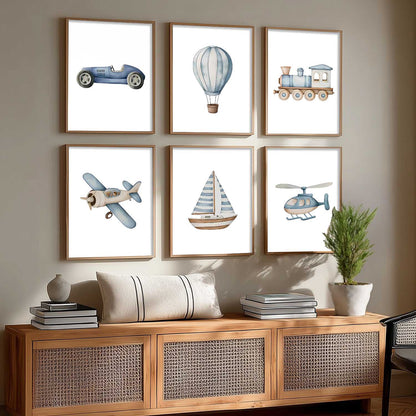 Hot Air Ballon Toy Train Car Wall Art Paintings with Frame for Living Room Kids Bedroom