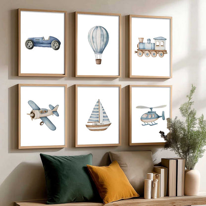 Hot Air Ballon Toy Train Car Wall Art Paintings with Frame for Living Room Kids Bedroom