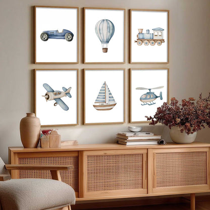 Hot Air Ballon Toy Train Car Wall Art Paintings with Frame for Living Room Kids Bedroom