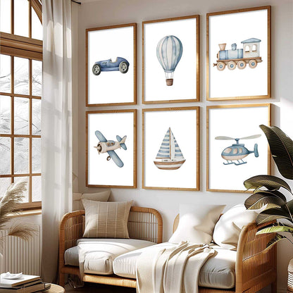 Hot Air Ballon Toy Train Car Wall Art Paintings with Frame for Living Room Kids Bedroom