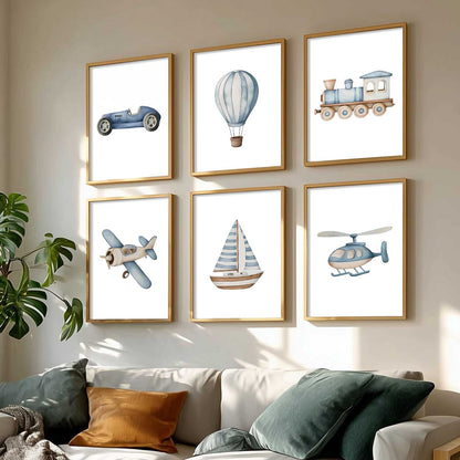 Hot Air Ballon Toy Train Car Wall Art Paintings with Frame for Living Room Kids Bedroom