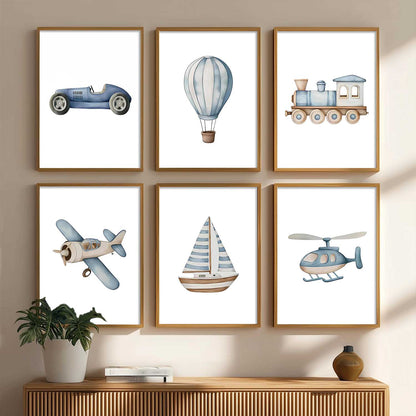 Hot Air Ballon Toy Train Car Wall Art Paintings with Frame for Living Room Kids Bedroom