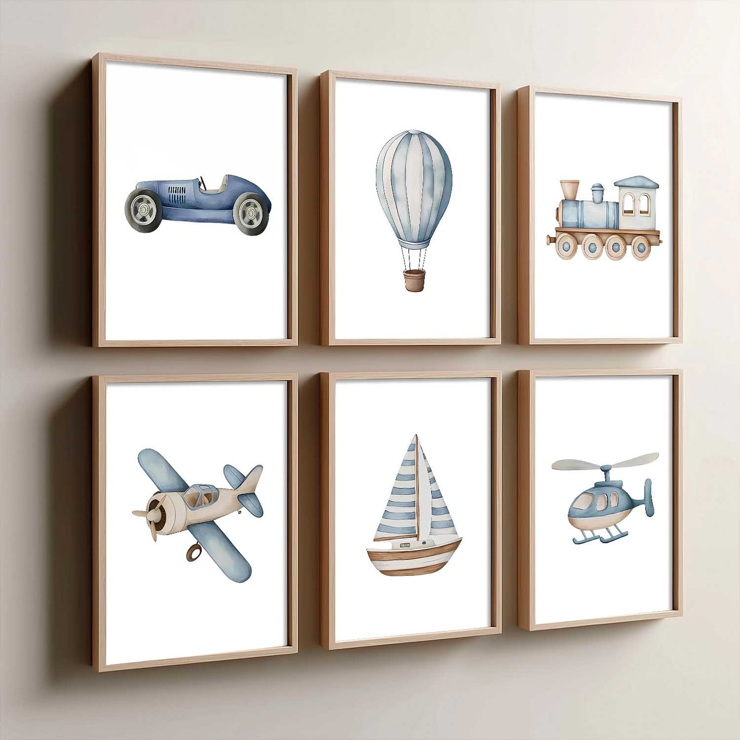 Hot Air Ballon Toy Train Car Wall Art Paintings with Frame for Living Room Kids Bedroom