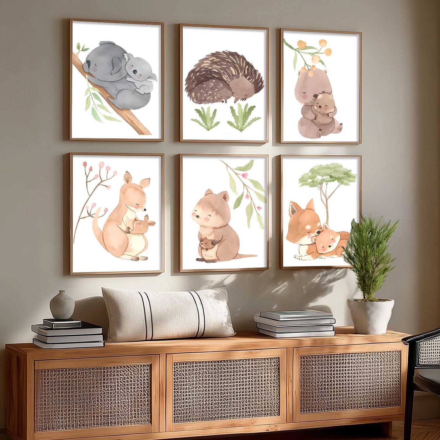 Cartoon Animals Wall Art Paintings with Frame for Living Room Kids Bedroom