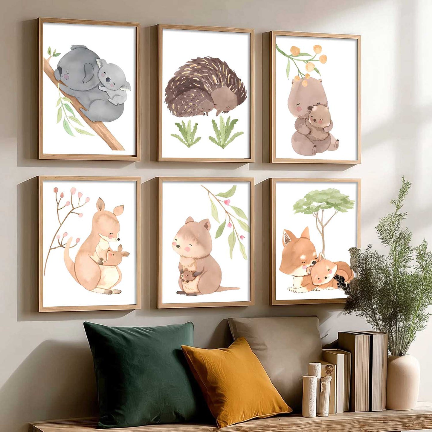Cartoon Animals Wall Art Paintings with Frame for Living Room Kids Bedroom