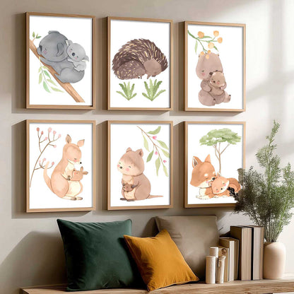 Cartoon Animals Wall Art Paintings with Frame for Living Room Kids Bedroom