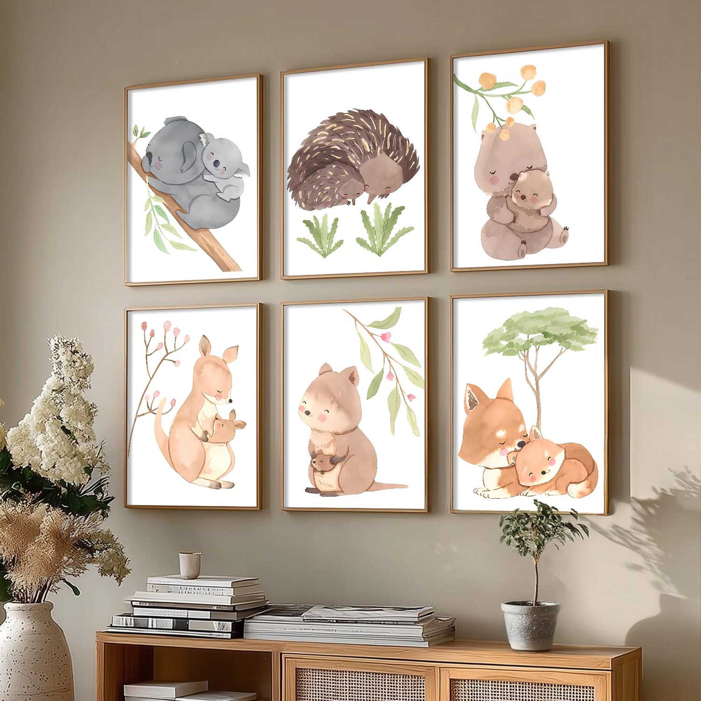 Cartoon Animals Wall Art Paintings with Frame for Living Room Kids Bedroom