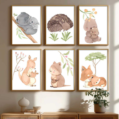 Cartoon Animals Wall Art Paintings with Frame for Living Room Kids Bedroom