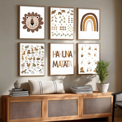 Educational Alphabets Numbers Animals Wall Art Paintings with Frame for Living Room Kids Bedroom