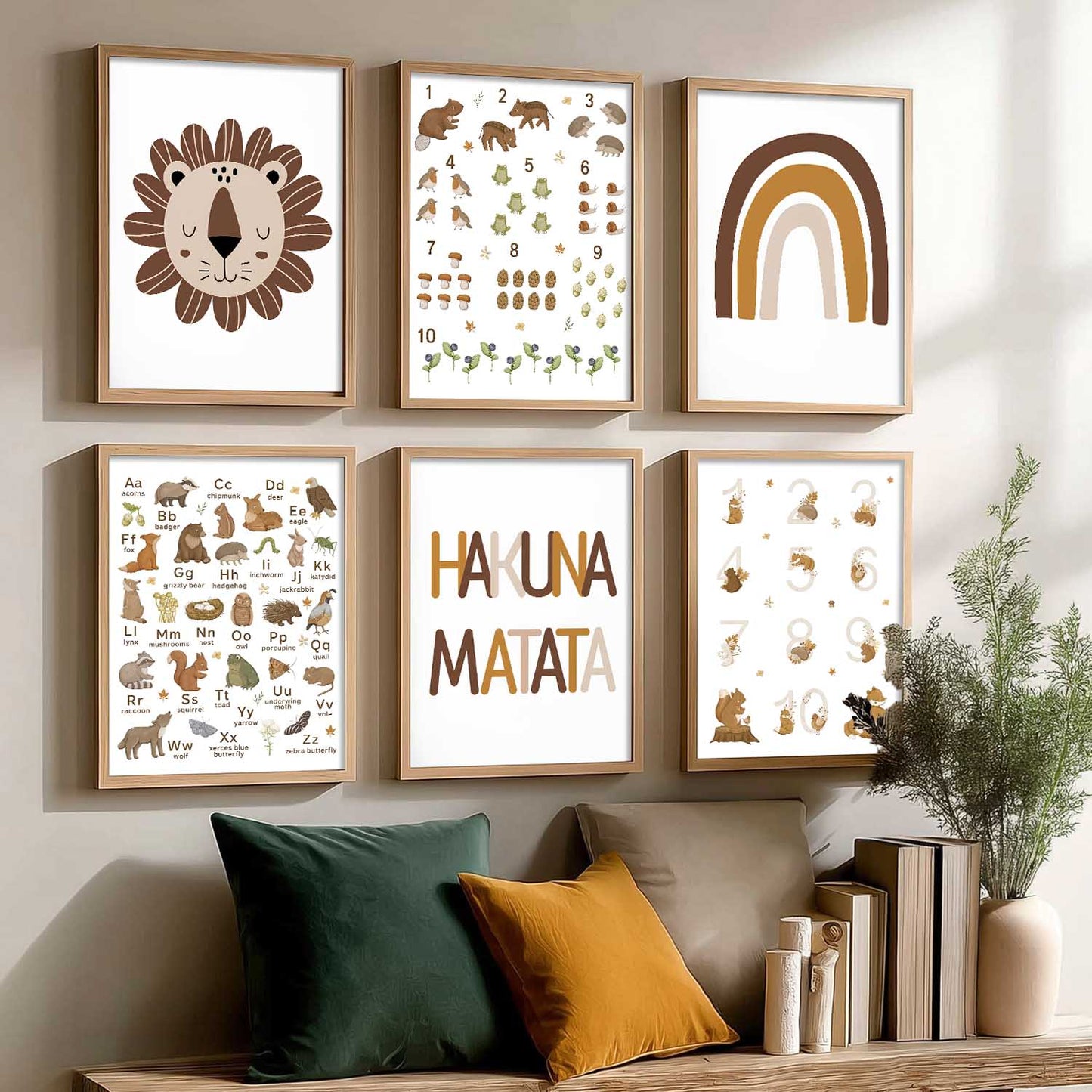 Educational Alphabets Numbers Animals Wall Art Paintings with Frame for Living Room Kids Bedroom