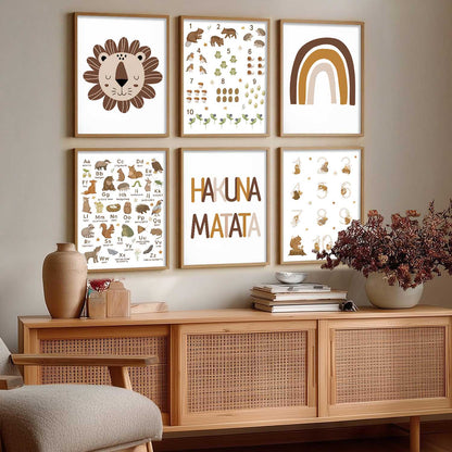 Educational Alphabets Numbers Animals Wall Art Paintings with Frame for Living Room Kids Bedroom