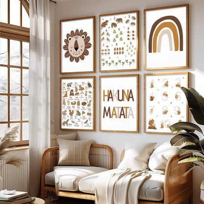 Educational Alphabets Numbers Animals Wall Art Paintings with Frame for Living Room Kids Bedroom