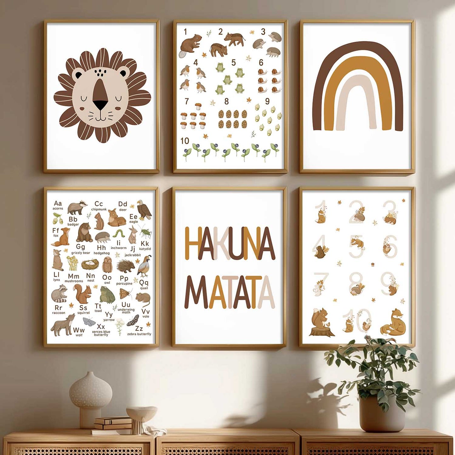 Educational Alphabets Numbers Animals Wall Art Paintings with Frame for Living Room Kids Bedroom