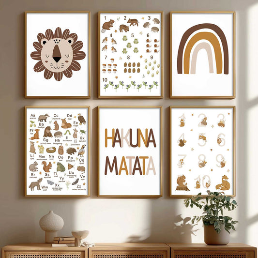 Educational Alphabets Numbers Animals Wall Art Paintings with Frame for Living Room Kids Bedroom