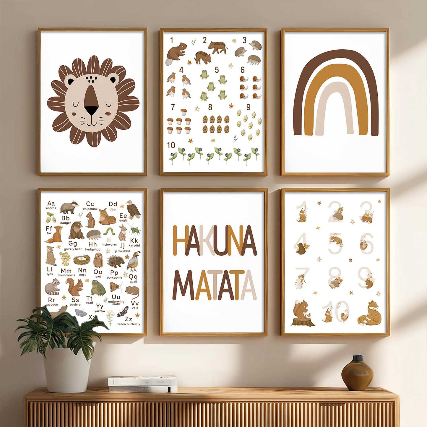 Educational Alphabets Numbers Animals Wall Art Paintings with Frame for Living Room Kids Bedroom