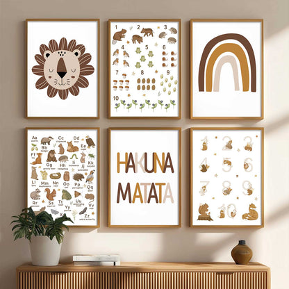 Educational Alphabets Numbers Animals Wall Art Paintings with Frame for Living Room Kids Bedroom