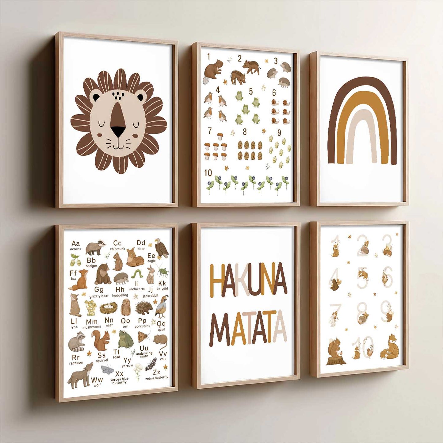 Educational Alphabets Numbers Animals Wall Art Paintings with Frame for Living Room Kids Bedroom