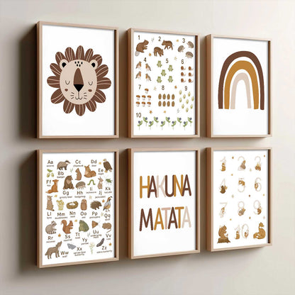 Educational Alphabets Numbers Animals Wall Art Paintings with Frame for Living Room Kids Bedroom