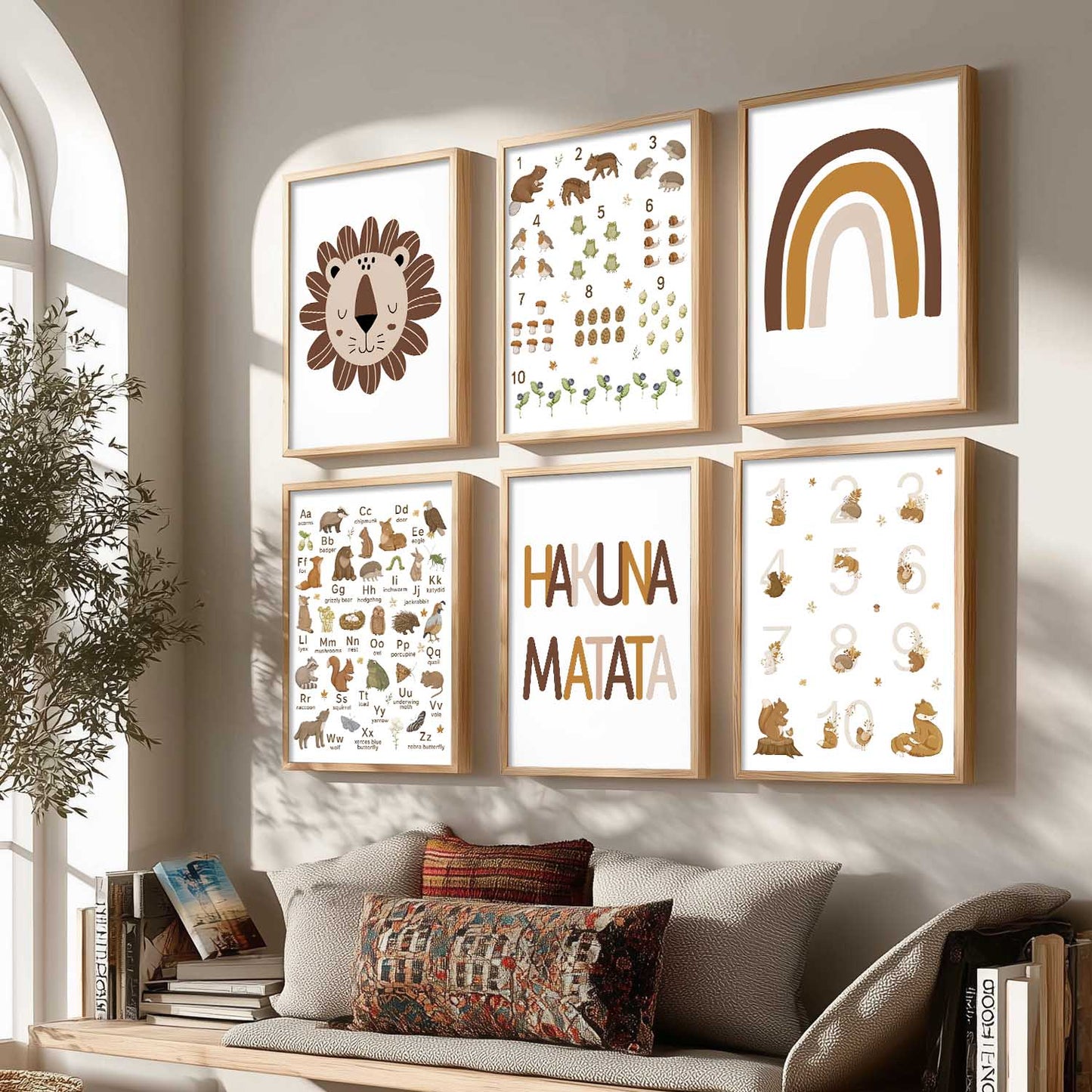 Educational Alphabets Numbers Animals Wall Art Paintings with Frame for Living Room Kids Bedroom