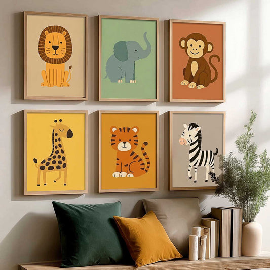 Safari Animals Wall Art Paintings with Frame for Living Room Kids Bedroom